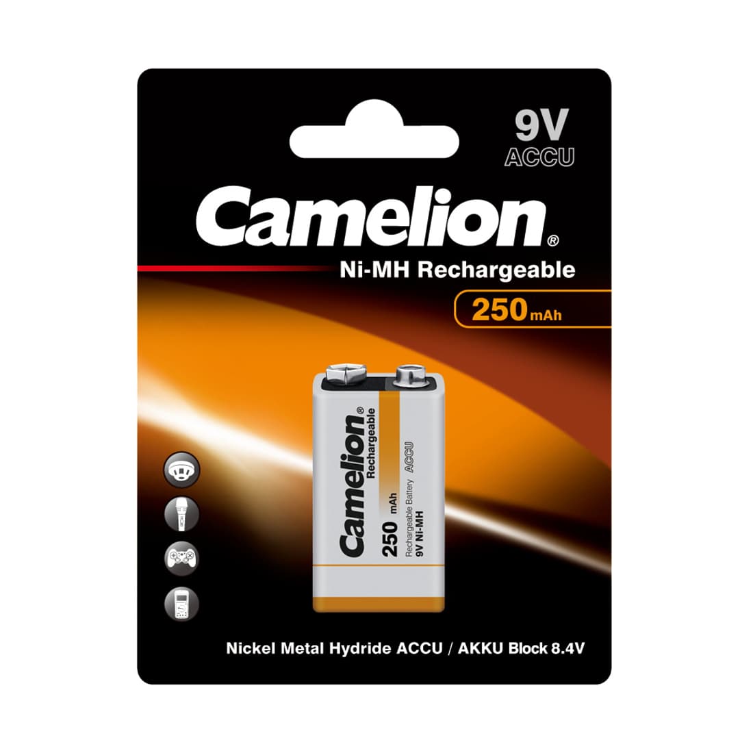 Аккумулятор, CAMELION, NH-9V250BP1, Rechargeable, Lockbox Rechargeable, 6F22(крона), 9V, 250 mAh, 1 шт., Блистер