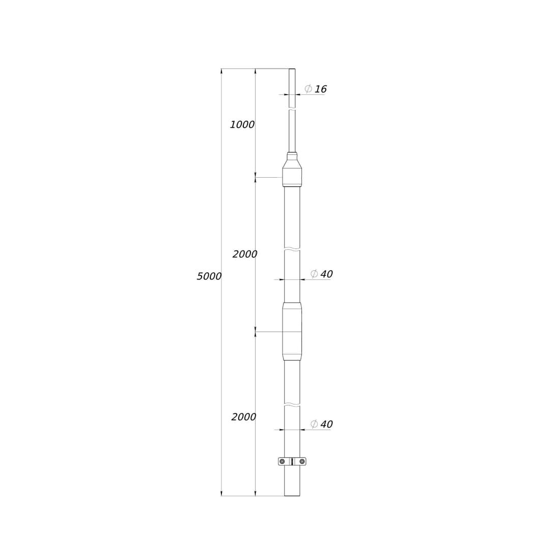 Молниеприемная мачта 5 м, DKC, NL5000, Нержавеющая сталь V2A (AISI304)
