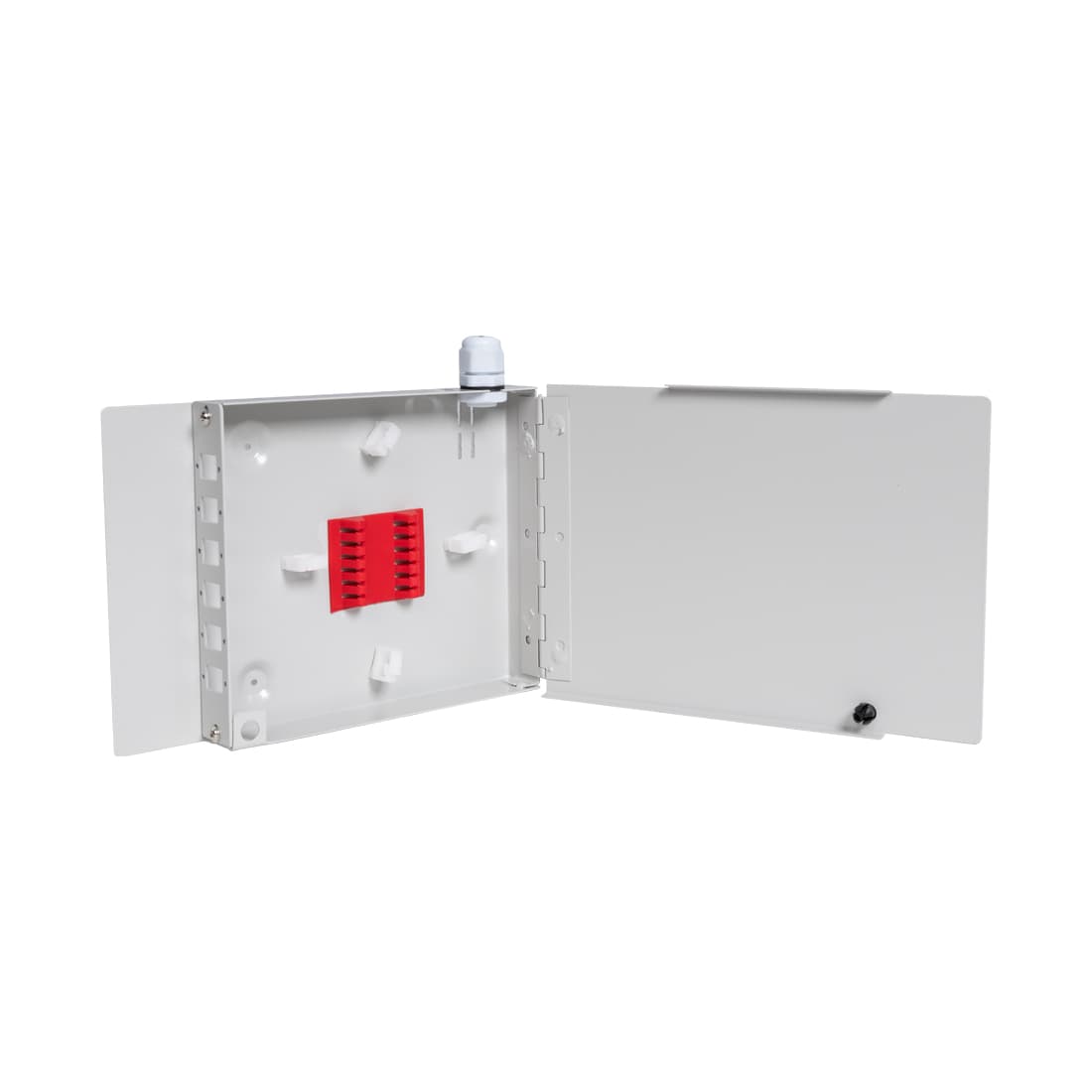 Оптический кросс укомплектованный, А-Оптик, АО-106 на 6 портов, SC/UPC Simplex, Металлический, Настенный, Серый