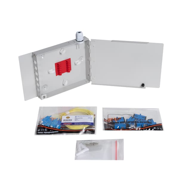 Оптический кросс укомплектованный, А-Оптик, АО-106 на 6 портов, SC/UPC Simplex, Металлический, Настенный, Серый