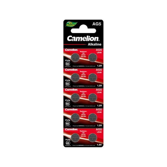 Батарейка, CAMELION, AG5-BP10(0%Hg), Alkaline, AG5, 1.5V, 0% Ртути, 10 шт. в блистере