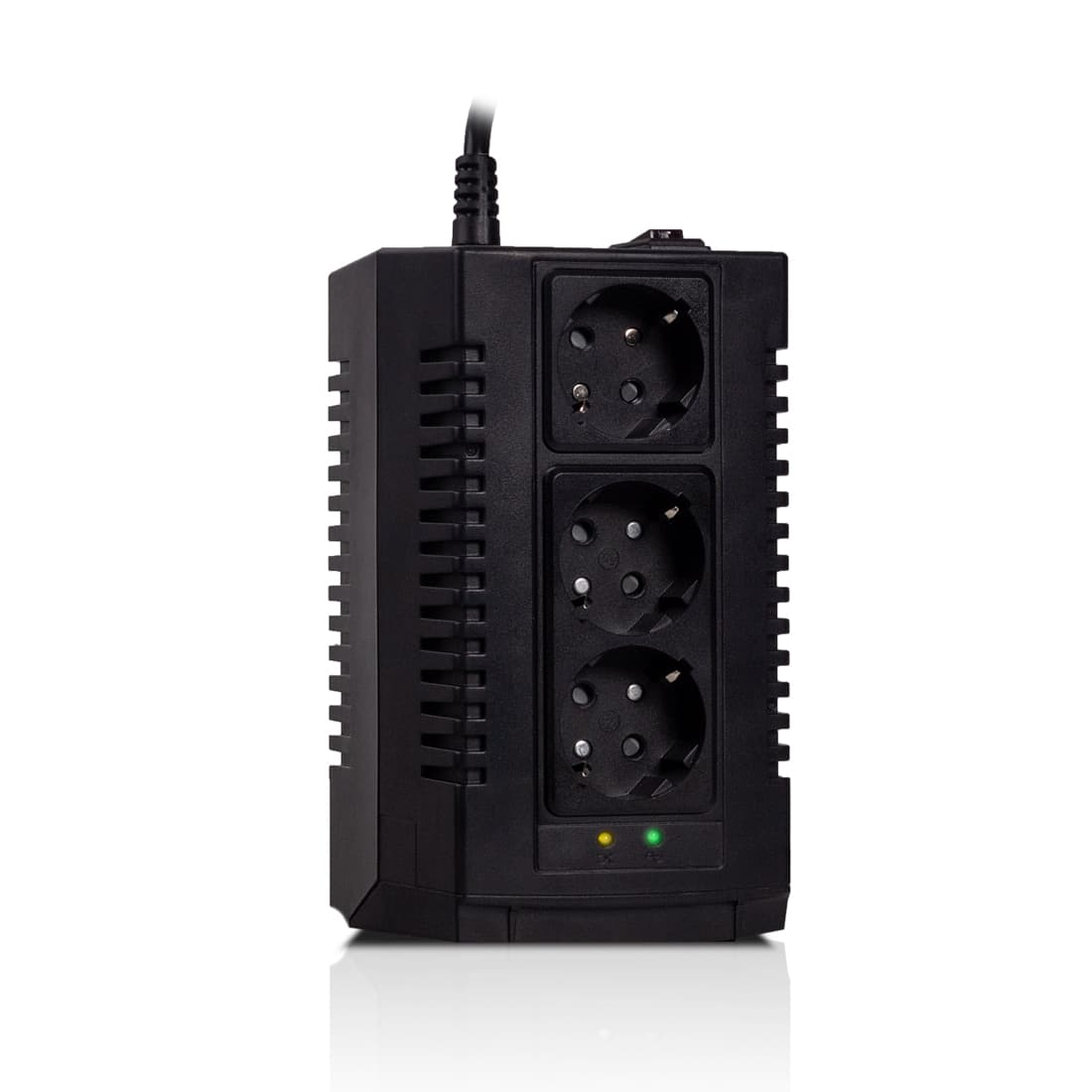 Стабилизатор (AVR), SVC, AVR-1000-S, Мощность 1000ВА/500Вт, Выходное напряжение: 220В +/-10%, LED-индикаторы, Диапазон работы AVR: 184-284В, Выходные разъемы: schuko x 3, Чёрный