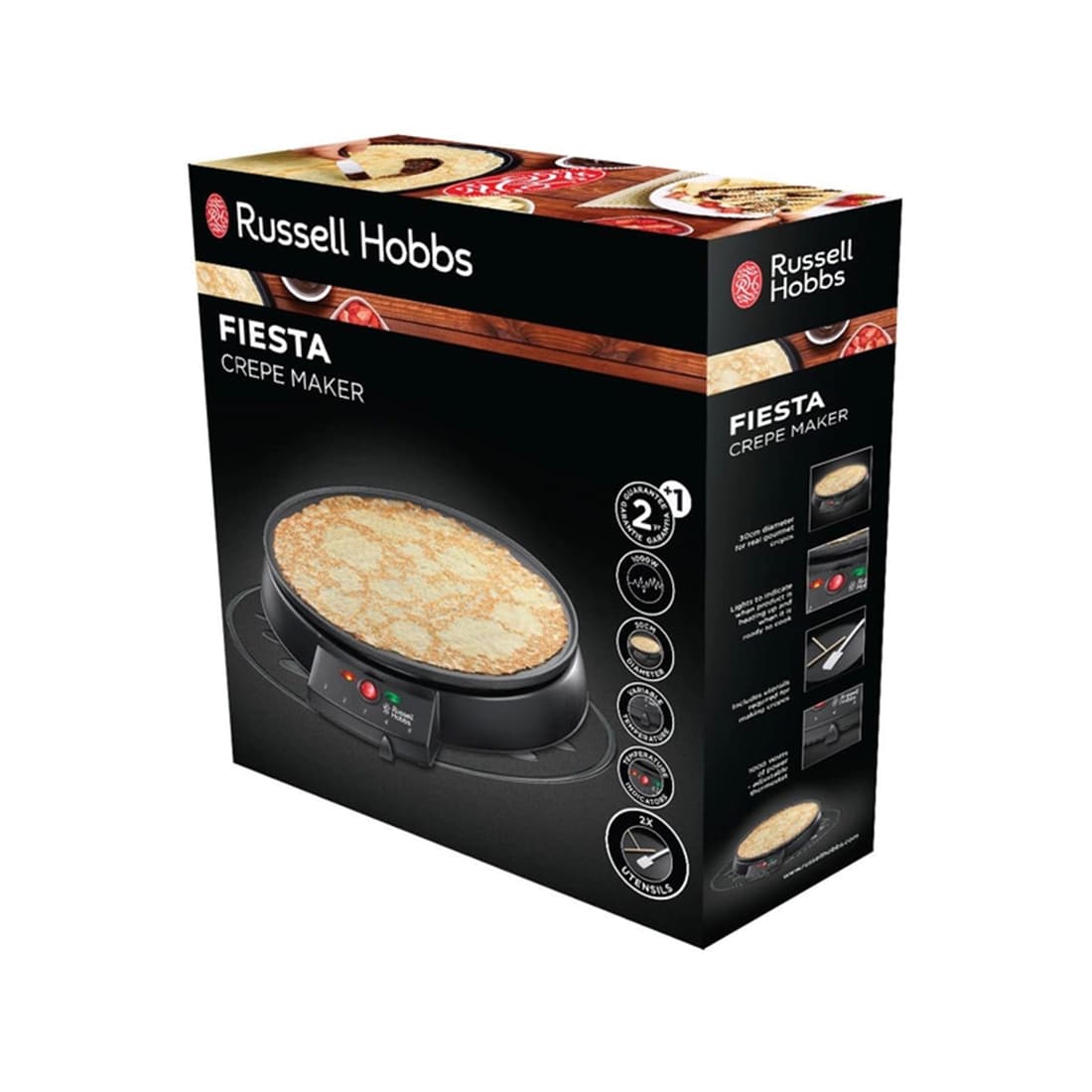 Блинница настольная, Russell Hobbs, 20920-56, Мощность 1200W, Металл, Пластик, Диаметр 30см, Световая индикация нагрева, Регулятор температуры, Антипригарное покрытие, Черный