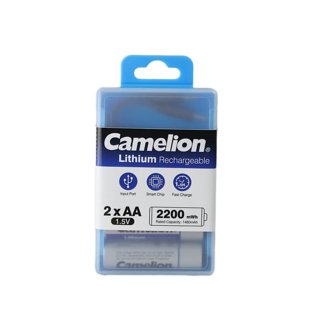 Аккумулятор, CAMELION, UB-AA2200-PBH2, Lithium, 2шт (перезаряжаемые от USB), AA, 1,5V, 2200 мАч, в пластиковом кейсе