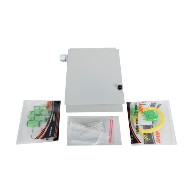 Оптический кросс укомплектованный, А-Оптик, АО-106 на 6 портов, SC/APC Simplex, Металлический, Настенный, Серый