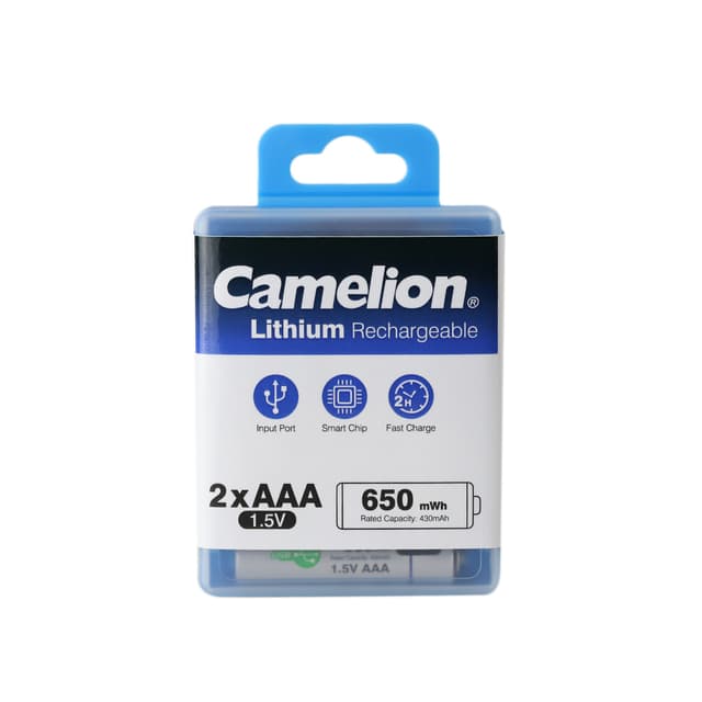 Аккумулятор, CAMELION, UB-AAA650-PBH2, Lithium, 2шт (перезаряжаемые от USB), AAA, 1,5V, 650 мАч, в пластиковом кейсе