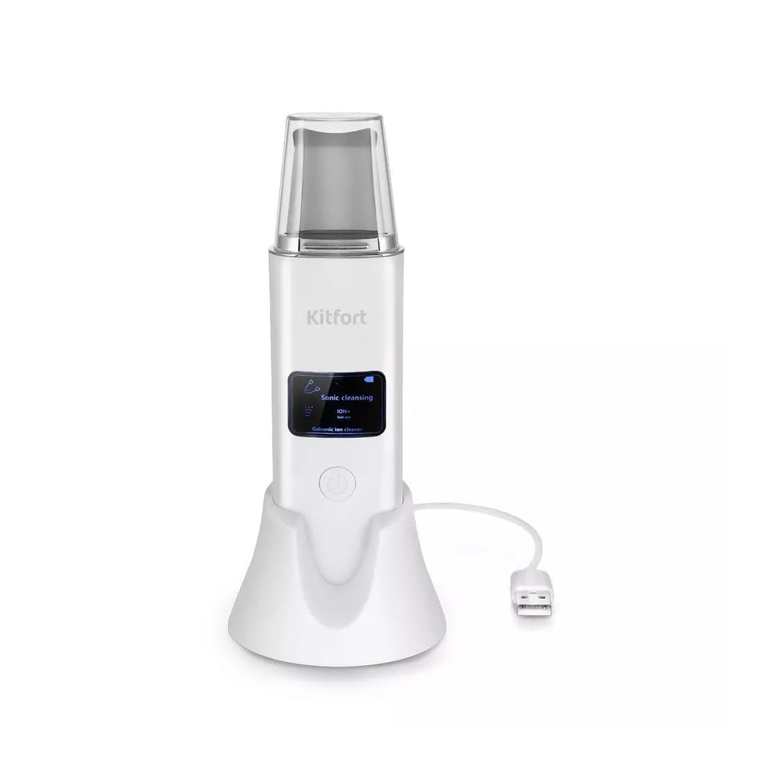 Аппарат для ультразвуковой чистки лица, Kitfort, КТ-3189, Ионизация отрицательно заряженными частицами + очистка ультразвуком/Ионизация положительно заряженными частицами + очистка ультразвуком/Миостимуляция с высокой интенсивностью/ Миостимуляция с низкой интенсивностью, Частота ультразвуковых колебаний 24000 Гц, Время работы 35 мин, Таймер, Автоотключение, Дисплей, Мощность 1.5 Вт, Белый