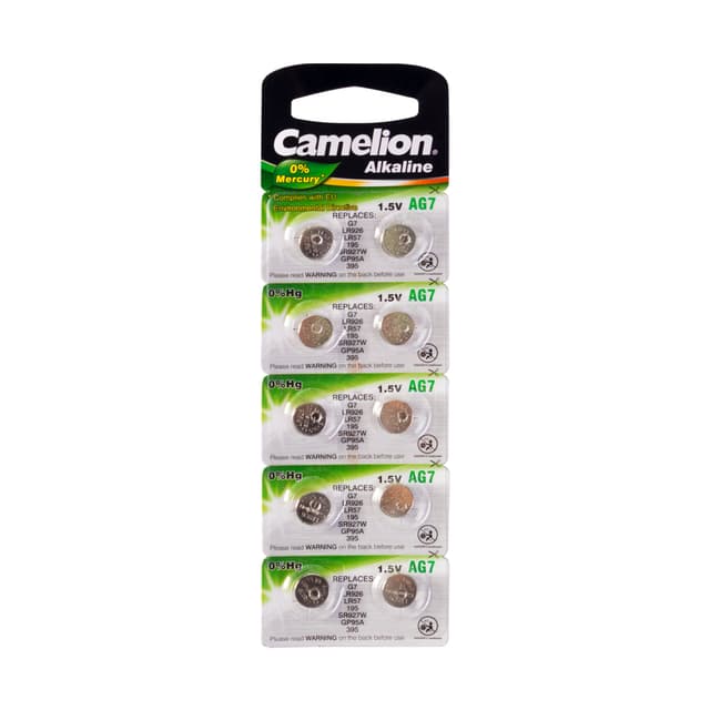 Батарейка, CAMELION, AG7-BP10(0%Hg), Alkaline, AG7, 1.5V, 0% Ртути, 10 шт. в блистере