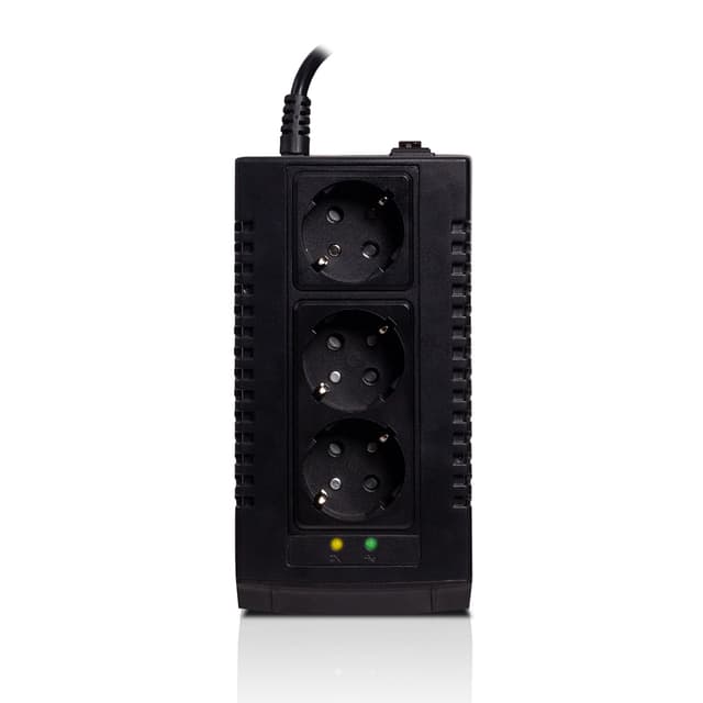 Стабилизатор (AVR), SVC, AVR-1500-S, Мощность 1500ВА/750Вт, Выходное напряжение: 220В +/-10%, LED-индикаторы, Диапазон работы AVR: 184-284В, Выходные разъемы: schuko x 3, Чёрный