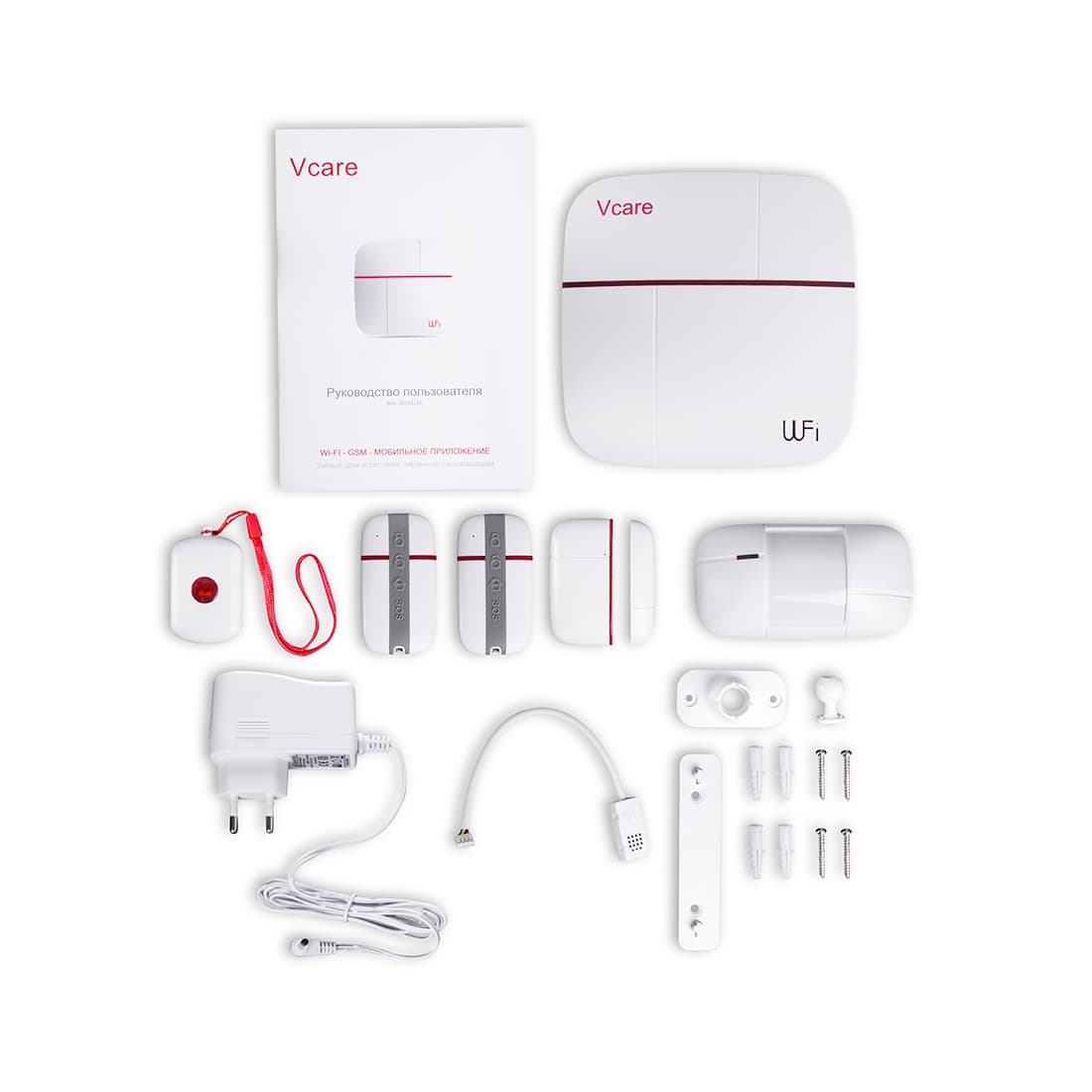 Беспроводной комплект системы безопасности, Patrol Hawk, A V-care (Стандарт), Wi-Fi, GSM, 1x панель сигнализации, 1x датчик движения, 1x датчик размыкания, 2x пульт управления, 1x кнопка вызова, 1x датчик температуры и влажности, IOS и Android