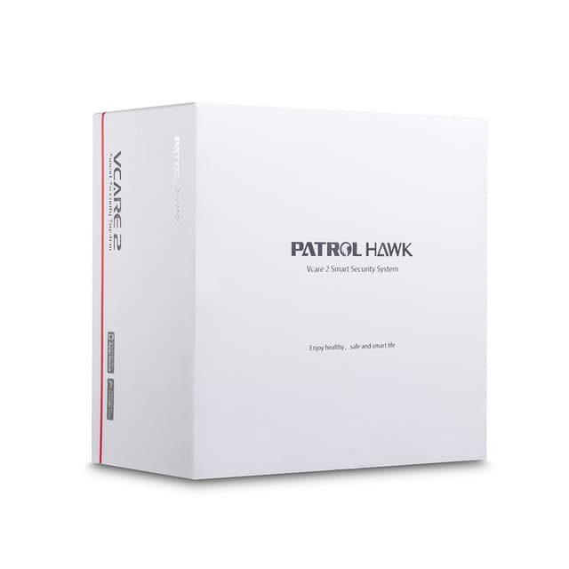 Беспроводной комплект системы безопасности, Patrol Hawk, A V-care (Стандарт), Wi-Fi, GSM, 1x панель сигнализации, 1x датчик движения, 1x датчик размыкания, 2x пульт управления, 1x кнопка вызова, 1x датчик температуры и влажности, IOS и Android