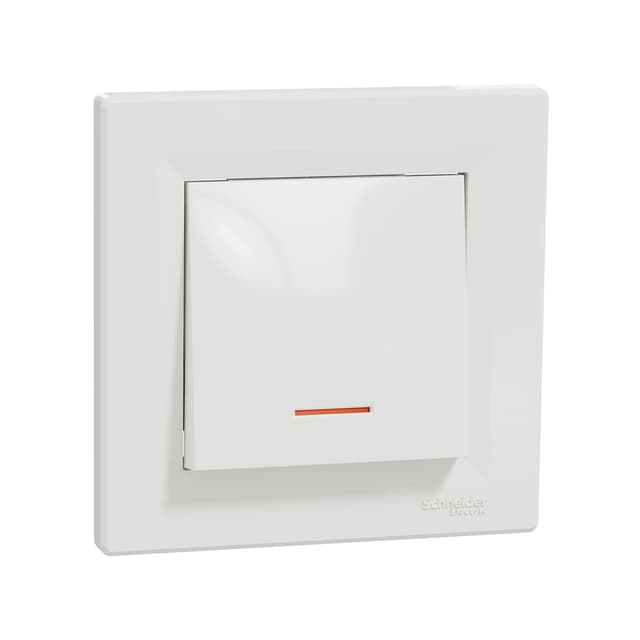 Выключатель одноклавишный, SE, EPH1400121, Asfora 10АХ в сборе с подсветкой белый