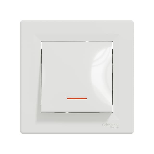 Выключатель одноклавишный, SE, EPH1400121, Asfora 10АХ в сборе с подсветкой белый
