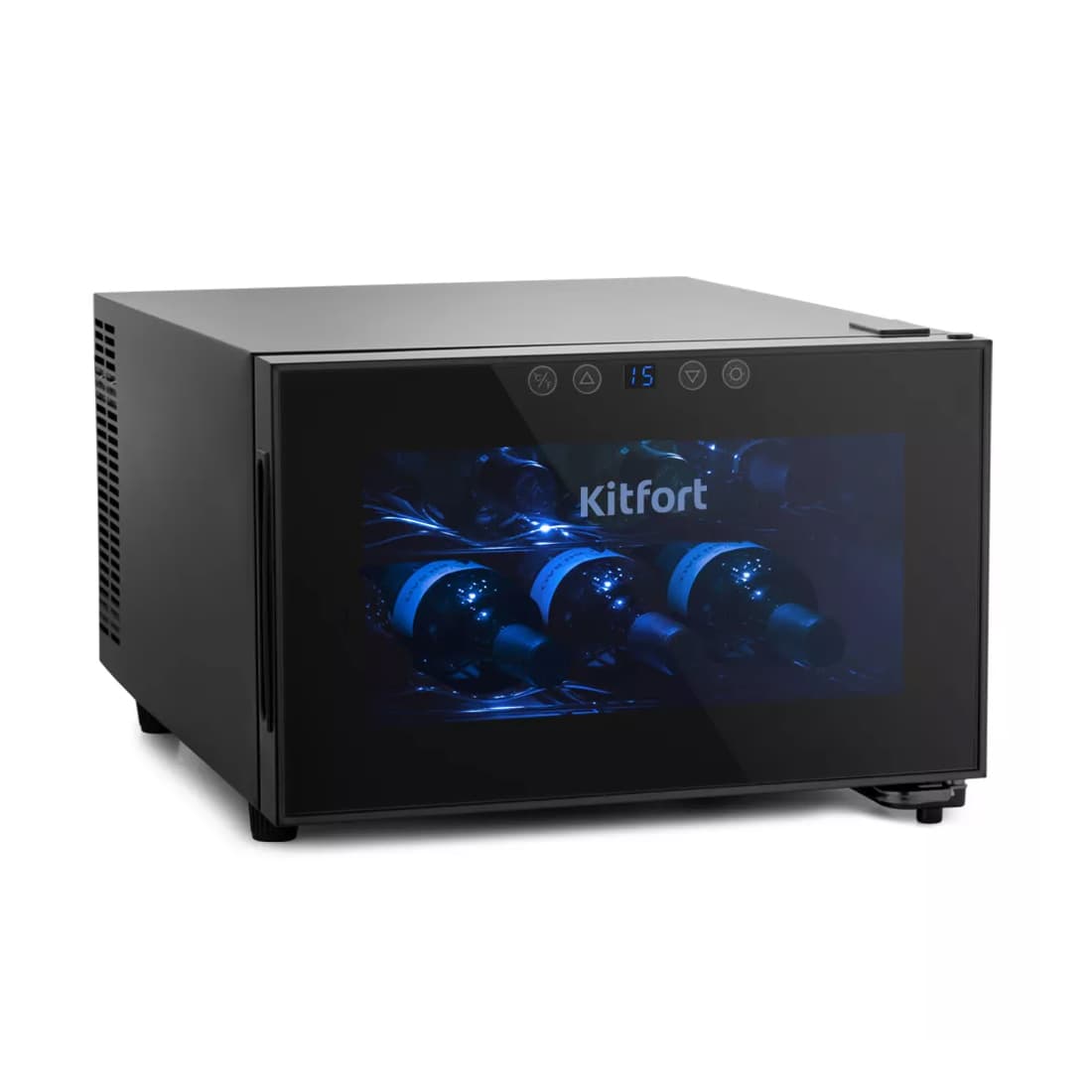 Винный шкаф, Kitfort, KT-2403, Вместимость 8 бутылок, Климатические зоны 1, Количество полок 2, Материал полок металл, Цвет церный