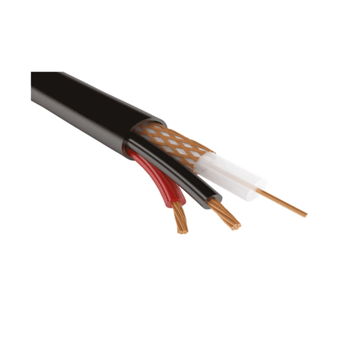 Кабель коаксиальный, SHIP, D603, RG 59, (1/0.37BC+2.2/LDPE+80/0.10BC/80%+3.5/PE+2C*(16/0.2CCA+1.6/PVC)+4.2mm/PE + 2*0.5 CU жилы питания, 200 м/б