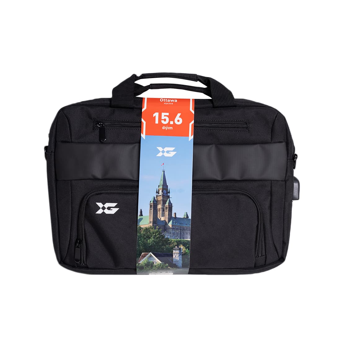Сумка для ноутбука, XG, Ottawa 15.6" (XGA7919), 15.6", Лёгкая, Усиленные ручки, Внешнее отделение на молнии, Органайзер, 2 внутренних отделения, карман на молнии, Уплотнённые стенки, Полиэстер, встроенный USB шнур, Чёрный