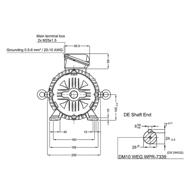 Асинхронный электродвигатель, WEG, 17376513, WGOST-L100L, 5.5 kW, 2 Пол, B3T, 220/380 В, 50 Гц, IE1, IP55, Std.
