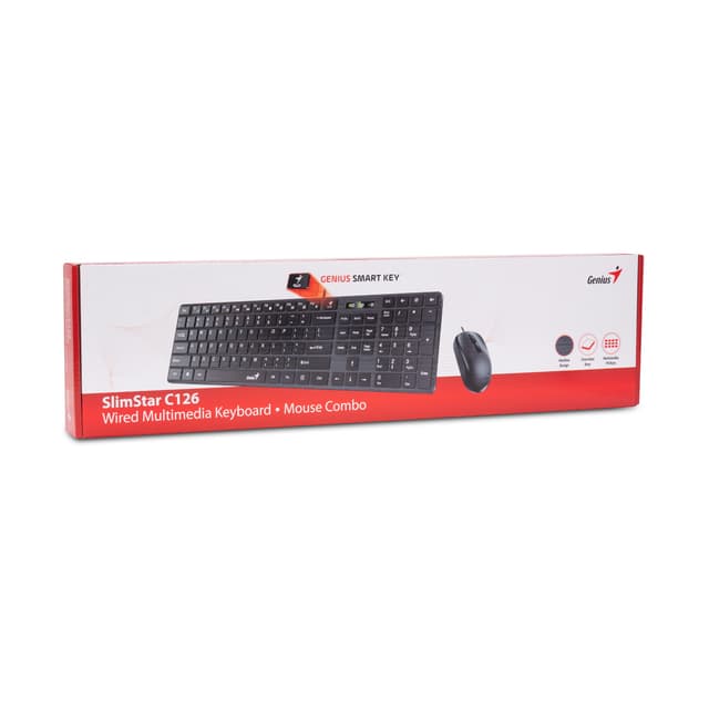 Комплект Клавиатура + Мышь, Genius, SLIMSTAR C126, Англ/Рус, USB, Длина кабеля 150см, Пластик, Чёрный