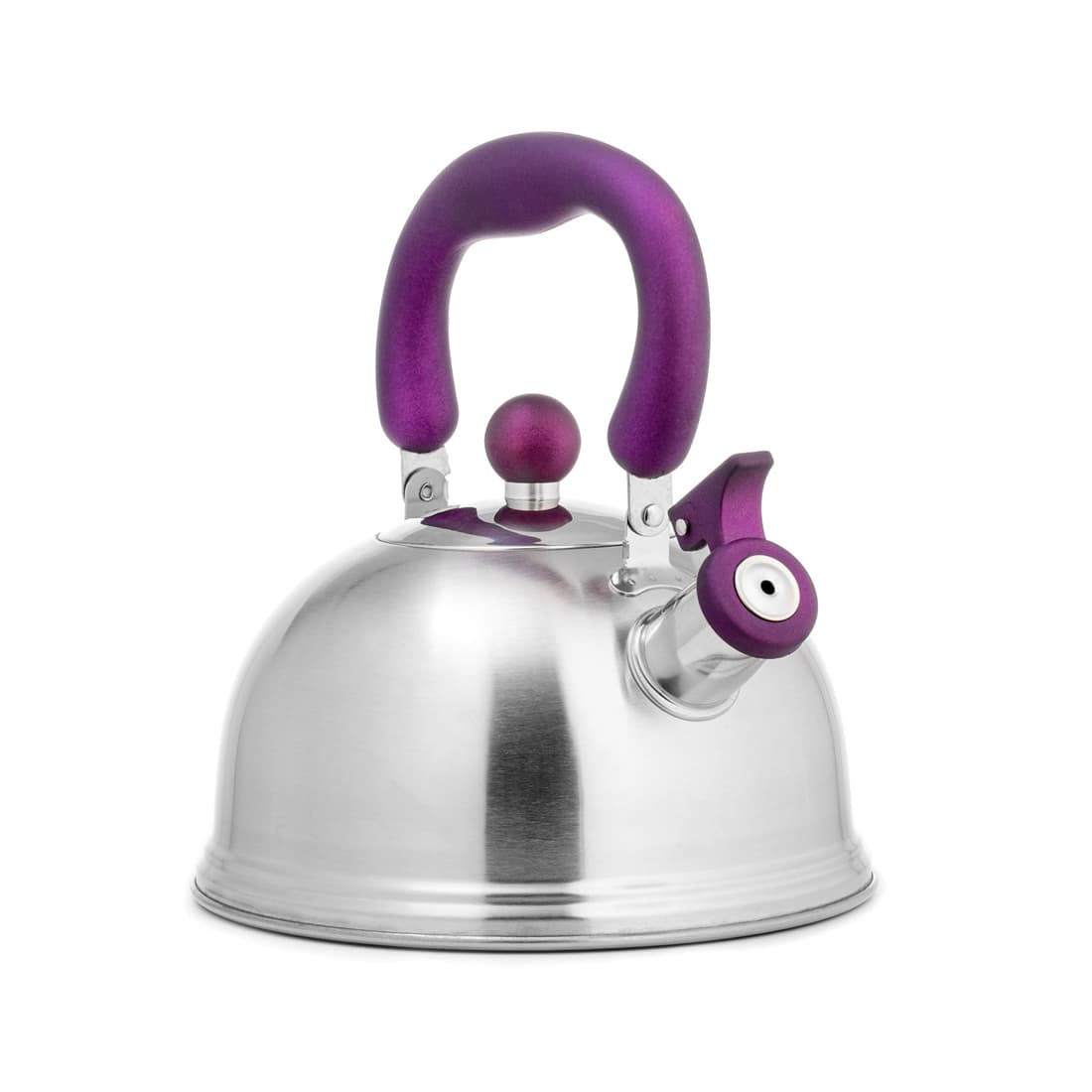 Чайник, LARA, LR00-61, Матовый, Объем 2.1л, Нержавеющая сталь, Индукционное капсулированное дно, Нейлоновая ручка Soft Touch, Складная ручка, Стальной/Фиолетовый