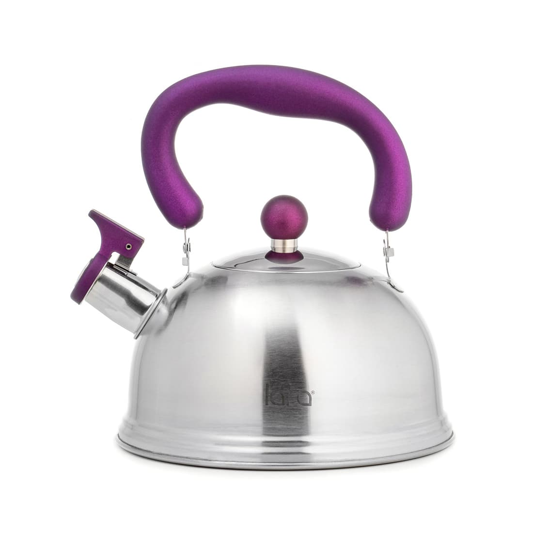 Чайник, LARA, LR00-61, Матовый, Объем 2.1л, Нержавеющая сталь, Индукционное капсулированное дно, Нейлоновая ручка Soft Touch, Складная ручка, Стальной/Фиолетовый