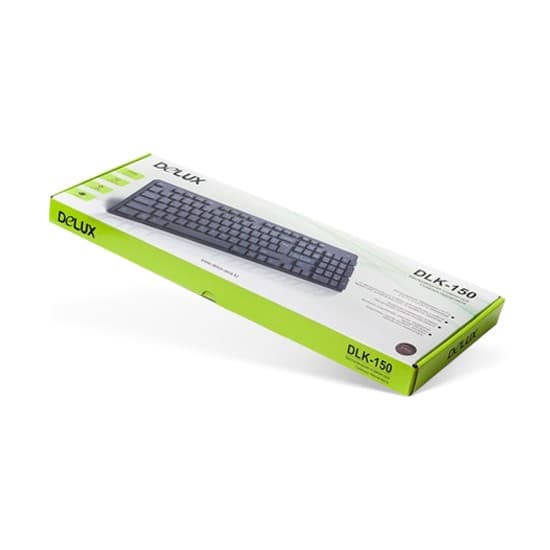 Клавиатура, Delux, DLK-150GB, Ультратонкая, Беспроводная 2.4ГГц, Кол-во стандартных клавиш 104, 12 мультимедиа-клавиш (FN), Размер: 433*124*20,7 мм., Анг/Рус/Каз, Чёрный