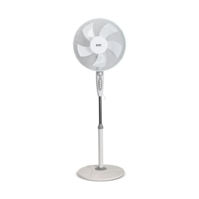 Вентилятор, SVC, AFTR-1640, Напольный, Пульт Д/У, Таймер, Площадь обдува: 20м2, Мощность: 40Вт, Диаметр: 16", Количество скоростей: 3, Автоповорот, Регулировка наклона и высоты, Количество лопастей: 5, Круглое основание, Бело-серый