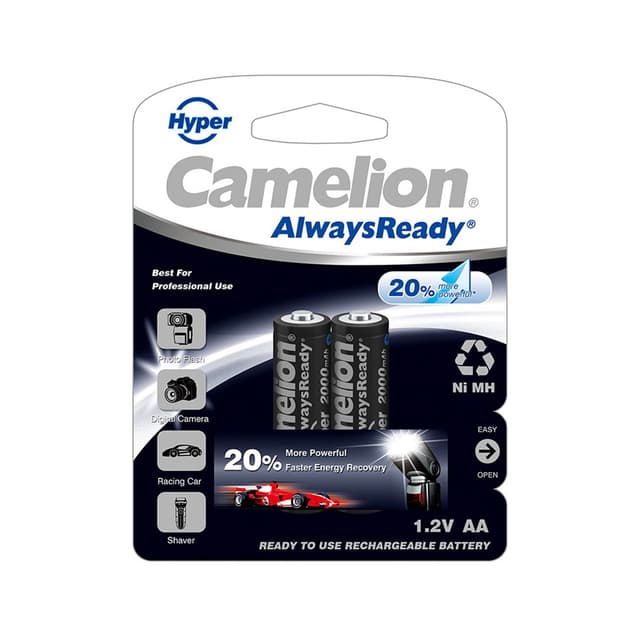 Аккумулятор, CAMELION, NH-AA2000HPBP2, AlwaysReady "Hyper" Rechargeable, AA, 1.2V, 2000 mAh, 2 шт. в блистере