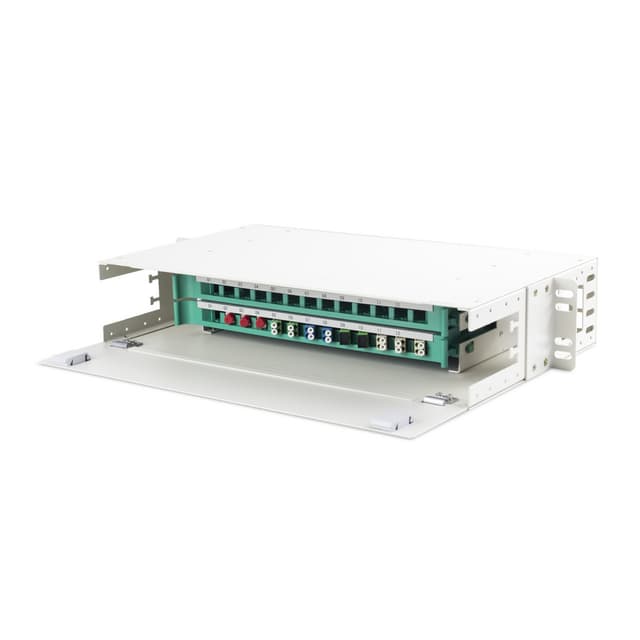 Оптический кросс, А-Оптик, AO-9001, 19" (2U), 12/24 Порта, Simplex, SC/FC/LC, Неукомплектованный, Серый