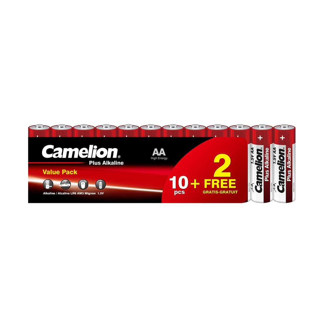 Батарейка, CAMELION, LR6-SP10+2, Plus Alkaline, AA, 1.5V, 2700 mAh, 12 шт., в плёнке