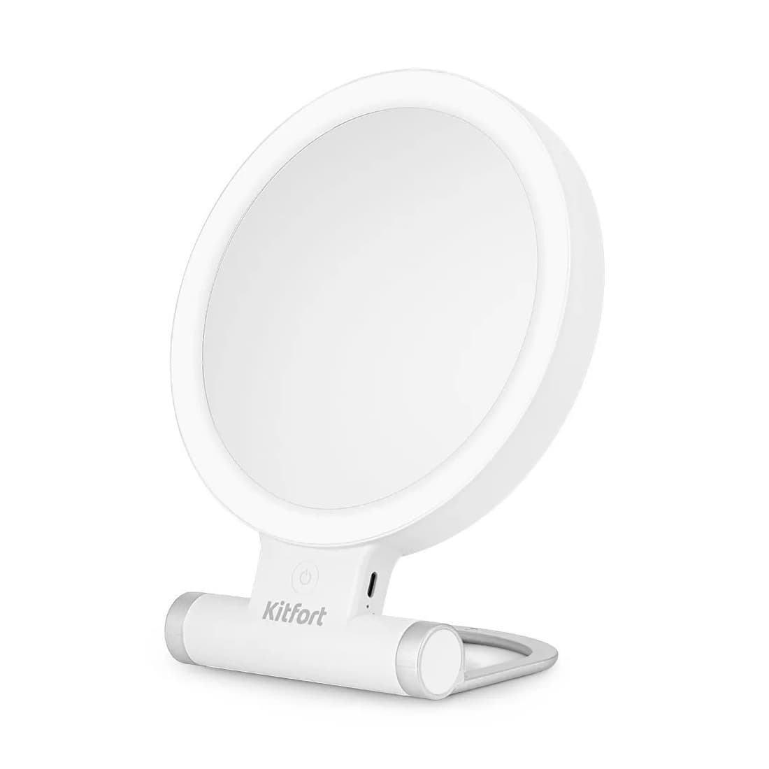 Косметическое зеркало, Kitfort, КТ-4131, Мощность 5 Вт , Время зарядки 2,5 ч, Петля для подвешивания, Регулировка подсветки, Время работы 2–4 ч, Диаметр зеркал 153 мм, Цвет белый