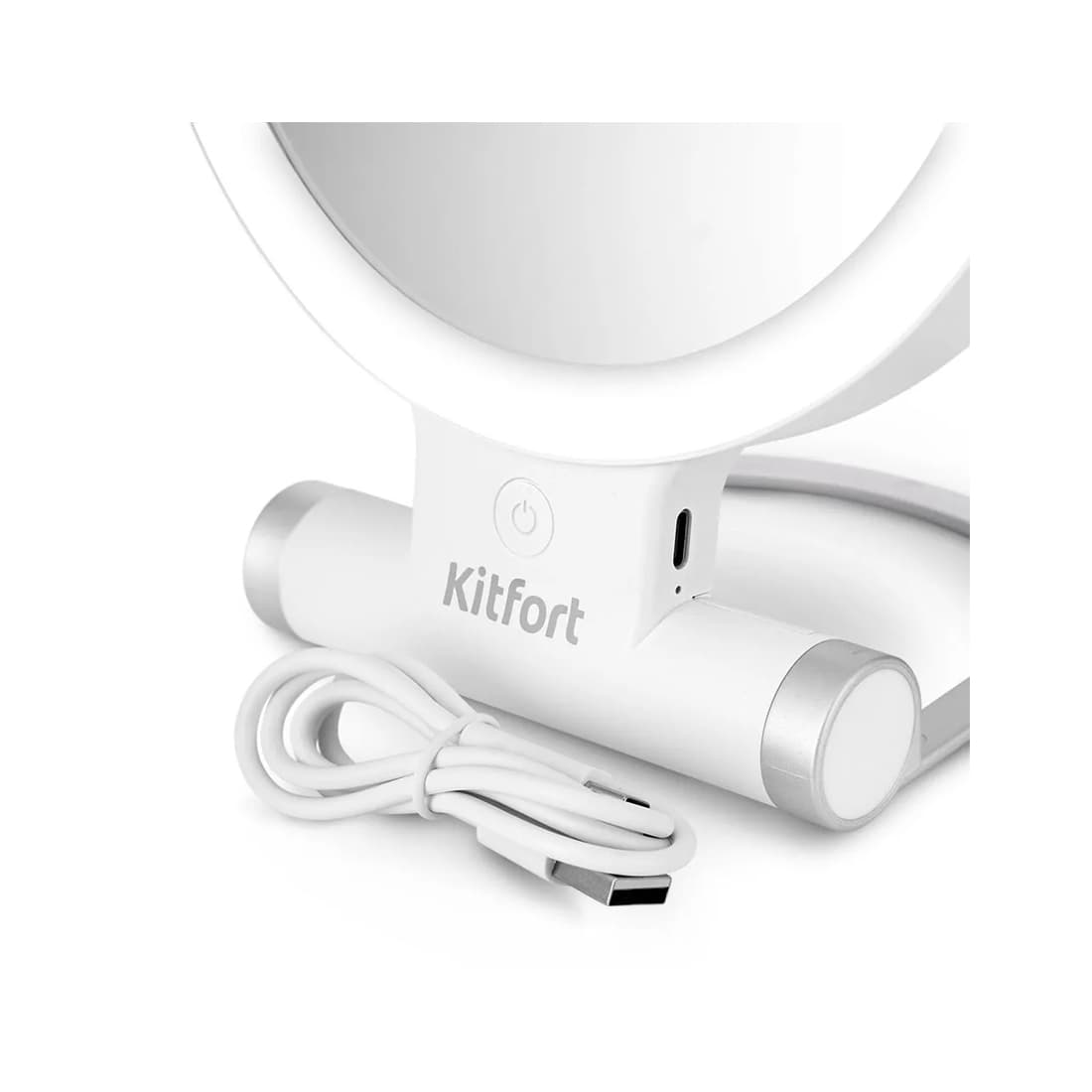 Косметическое зеркало, Kitfort, КТ-4131, Мощность 5 Вт , Время зарядки 2,5 ч, Петля для подвешивания, Регулировка подсветки, Время работы 2–4 ч, Диаметр зеркал 153 мм, Цвет белый
