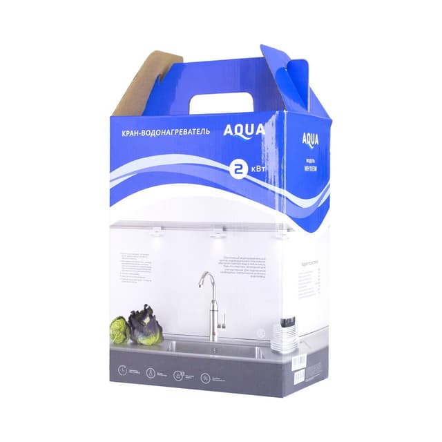 Бытовой кран с подогревом воды, AQUA, WH103W, 220В, Вертикальная установка. Температура нагрева до +60 С, Датчик температуры, Длина кабеля 1.5м, Серебристый