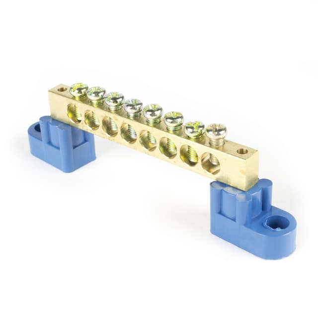 Шина нулевая, Deluxe, TS-0812А 8 групп, 8х12 мм (голубая) на изоляторах