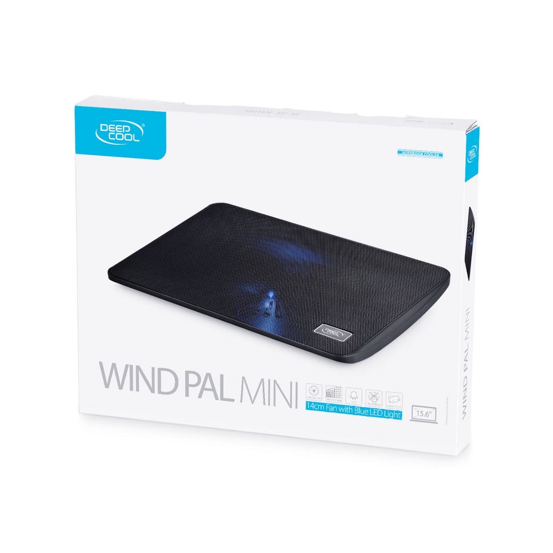Охлаждающая подставка для ноутбука, Deepcool, WIND PAL MINI DP-N114L-WDMI, 15.6", Вентилятор 14см LED, 1000±10%RPM, Сквозной USB 2.0, 21,6дБл, Габариты 340х250х25мм, Чёрный