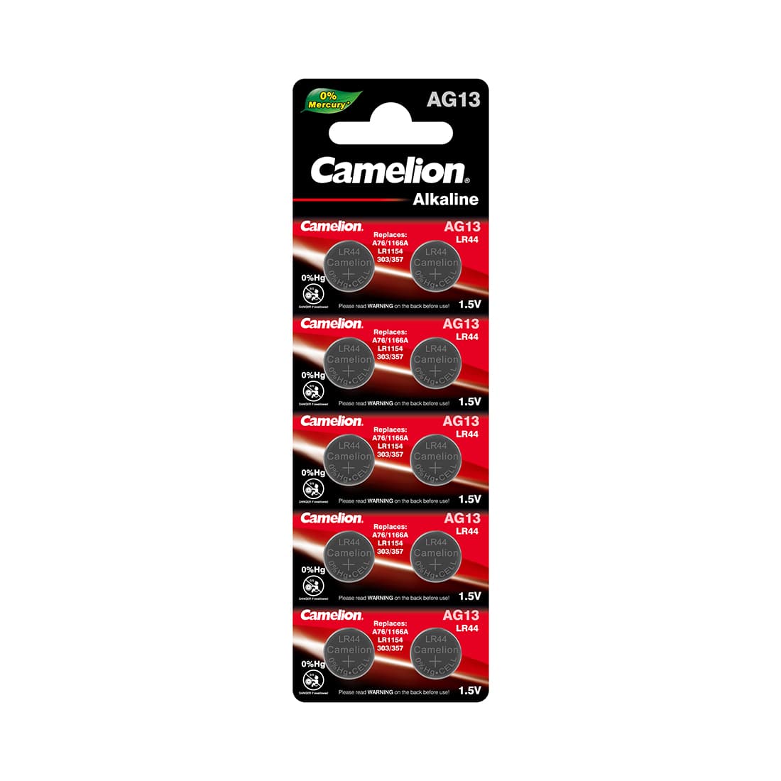 Батарейка, CAMELION, AG13-BP10(0%Hg), Alkaline, AG13, 1.5V, 0% Ртути, 10 шт., Блистер
