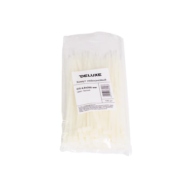 Хомут нейлоновый, Deluxe, СП 2.5*100 мм (Б), белый (100 штук в упаковке)