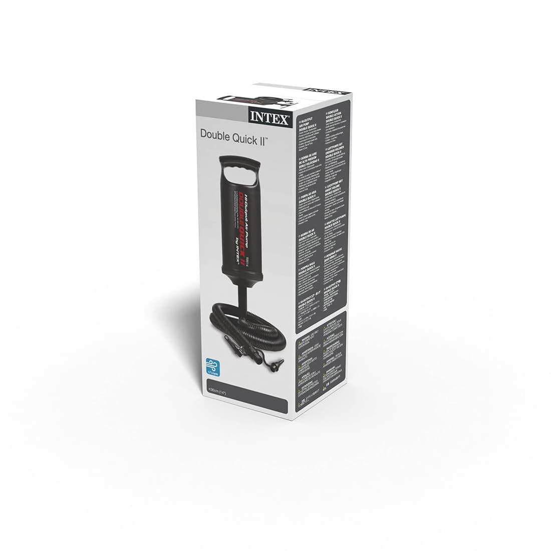 Насос ручной Double Quick II Hand Pump 36 см., INTEX, 68614, Пластик, Шланг 0.8м., 3 насадки, Объем камеры 1.7 л., Черный, Цветная коробка