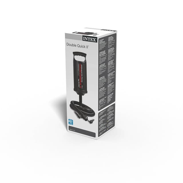 Насос ручной Double Quick II Hand Pump 36 см., INTEX, 68614, Пластик, Шланг 0.8м., 3 насадки, Объем камеры 1.7 л., Черный, Цветная коробка