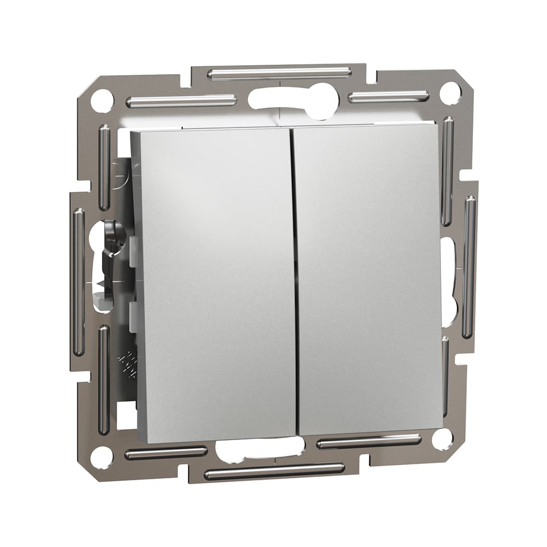 Выключатель двухклавишный, SE, EPH0300161, Asfora 10AX мех.быстрозажимной алюминий