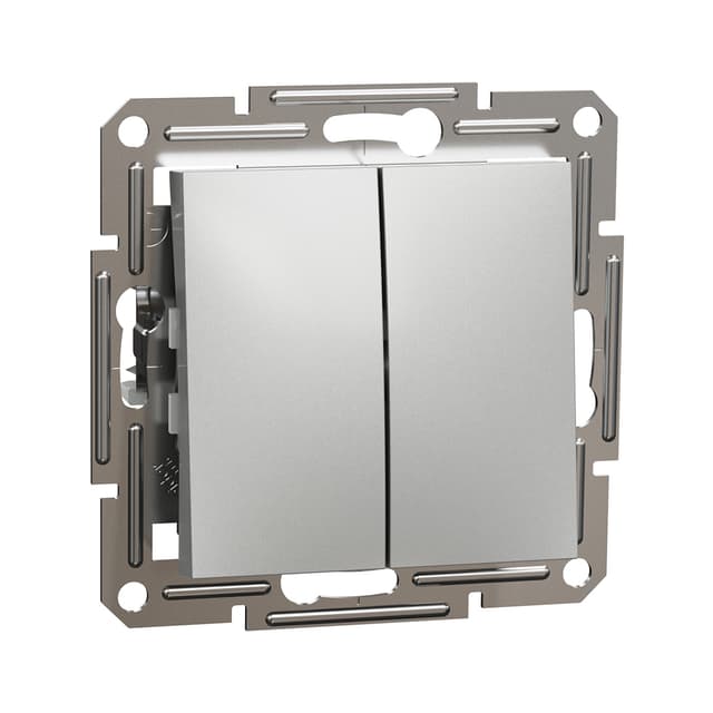 Выключатель двухклавишный, SE, EPH0300161, Asfora 10AX мех.быстрозажимной алюминий