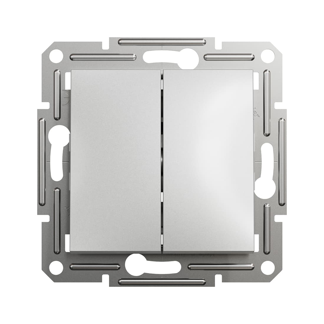 Выключатель двухклавишный, SE, EPH0300161, Asfora 10AX мех.быстрозажимной алюминий