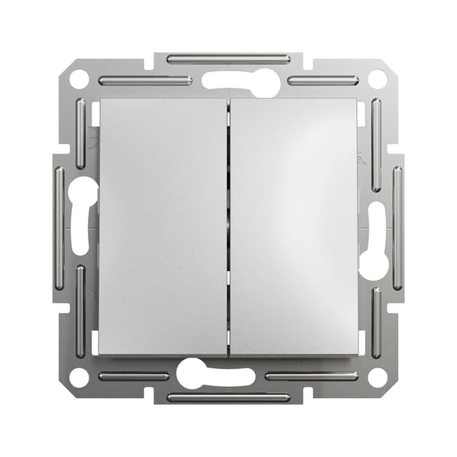 Выключатель двухклавишный, SE, EPH0300161, Asfora 10AX мех.быстрозажимной алюминий