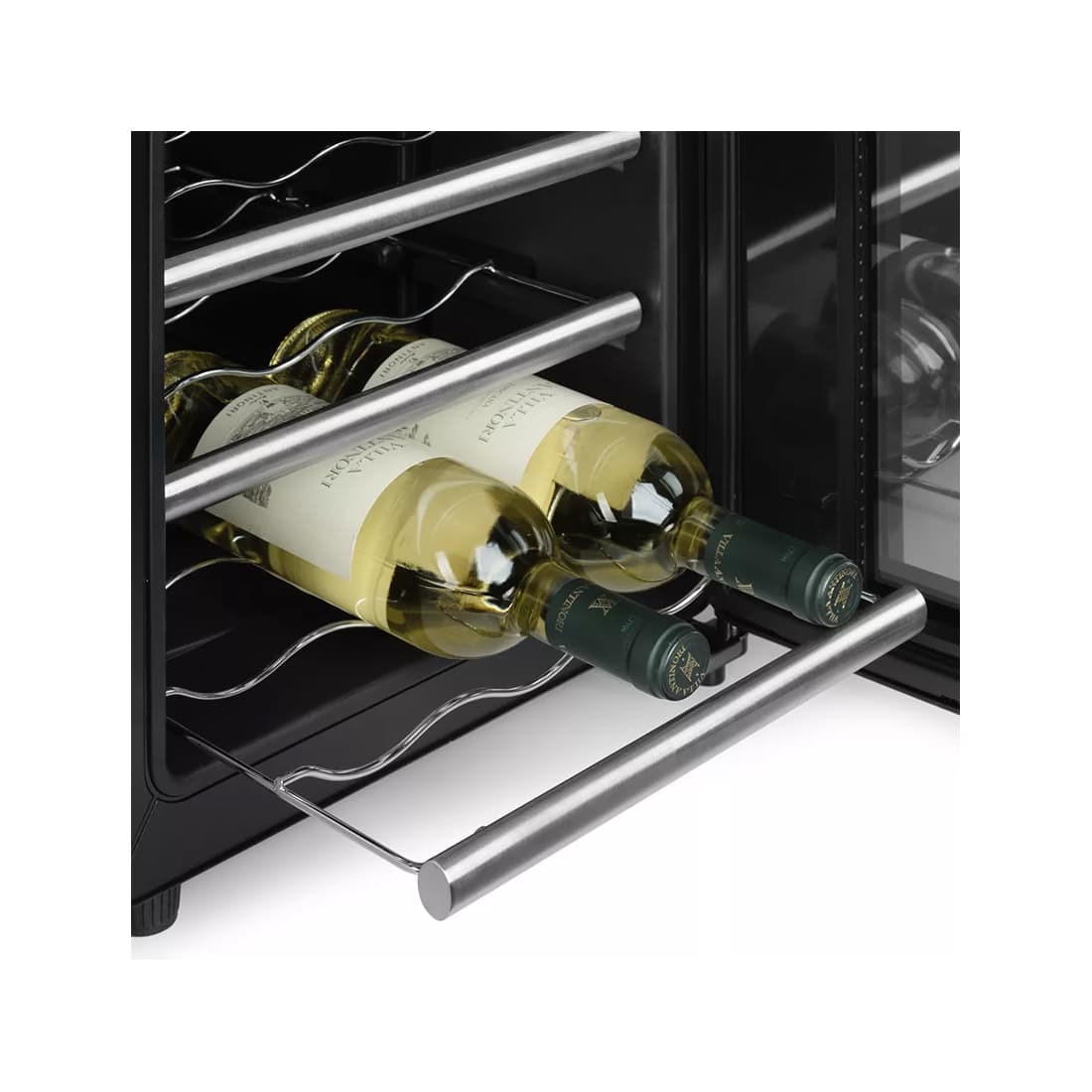 Винный шкаф, Kitfort, KT-2402, Термоэлектрическое охлаждение, Внутренний объем 35 л, Вместимость 12 бутылок, 4 полки, Уровень шума 25 дБ, Мощность 70 Вт, Черный