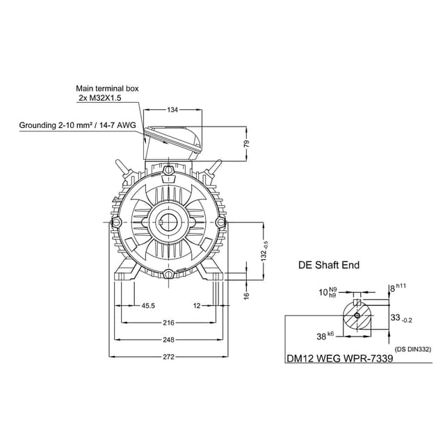 Асинхронный электродвигатель, WEG, 17725617, WGOST-132S, 7.5 kW, 4 Пол, B3T, 220/380 В, 50 Гц, IE1, IP55, Std.