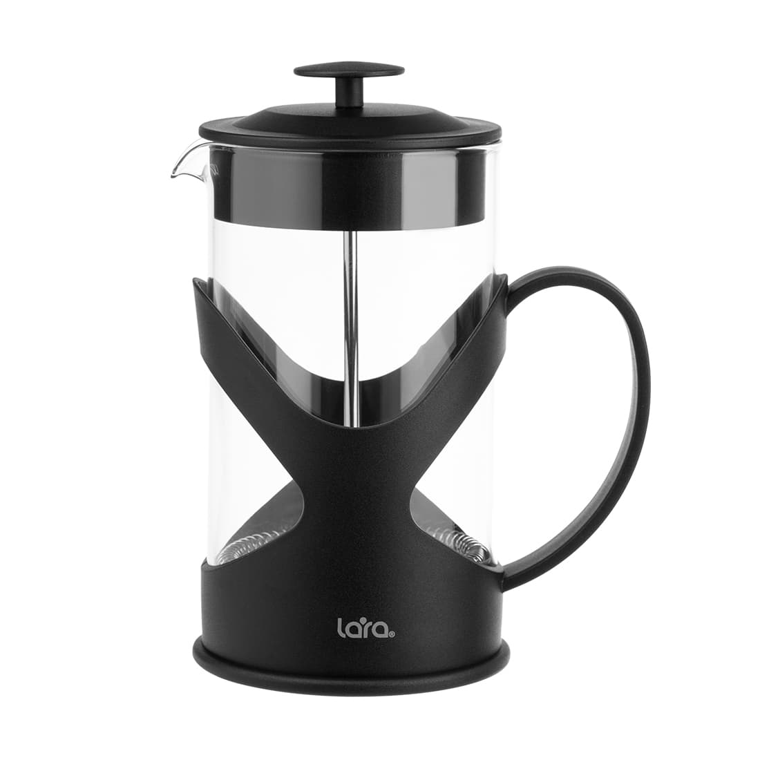 Френч-пресс, LARA, LR06-56-350, Объем 350мл, Стальной фильтр, Боросиликатное стекло, Подходит для мытья в посудомоечной машине, Черный