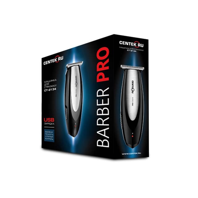 Машинка для стрижки, Centek, CT-2134, 3 насадки, USB зарядка, Время работы 55 мин, Черный/Сталь