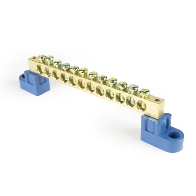 Шина нулевая, Deluxe, TS-0812А 12 групп, 8х12 мм (голубая) на изоляторах