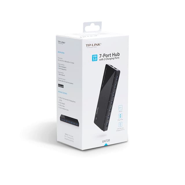 USB-концентратор, TP-Link, UH720, 7 портов USB 3.0, 2 порта 2,4 А, 1 порт micro USB, питание 12V, 3,3A, скорость до 5 Гбит/с