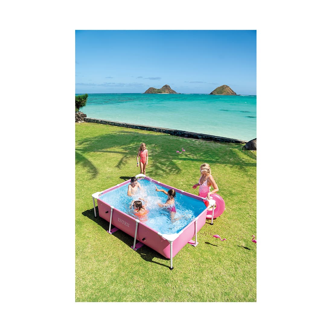 Каркасный бассейн Rectangular Frame 220 x 150 х 60 см, INTEX, 28266NP, Винил, 1662 л., Стальной каркас, Розовый, Цветная коробка