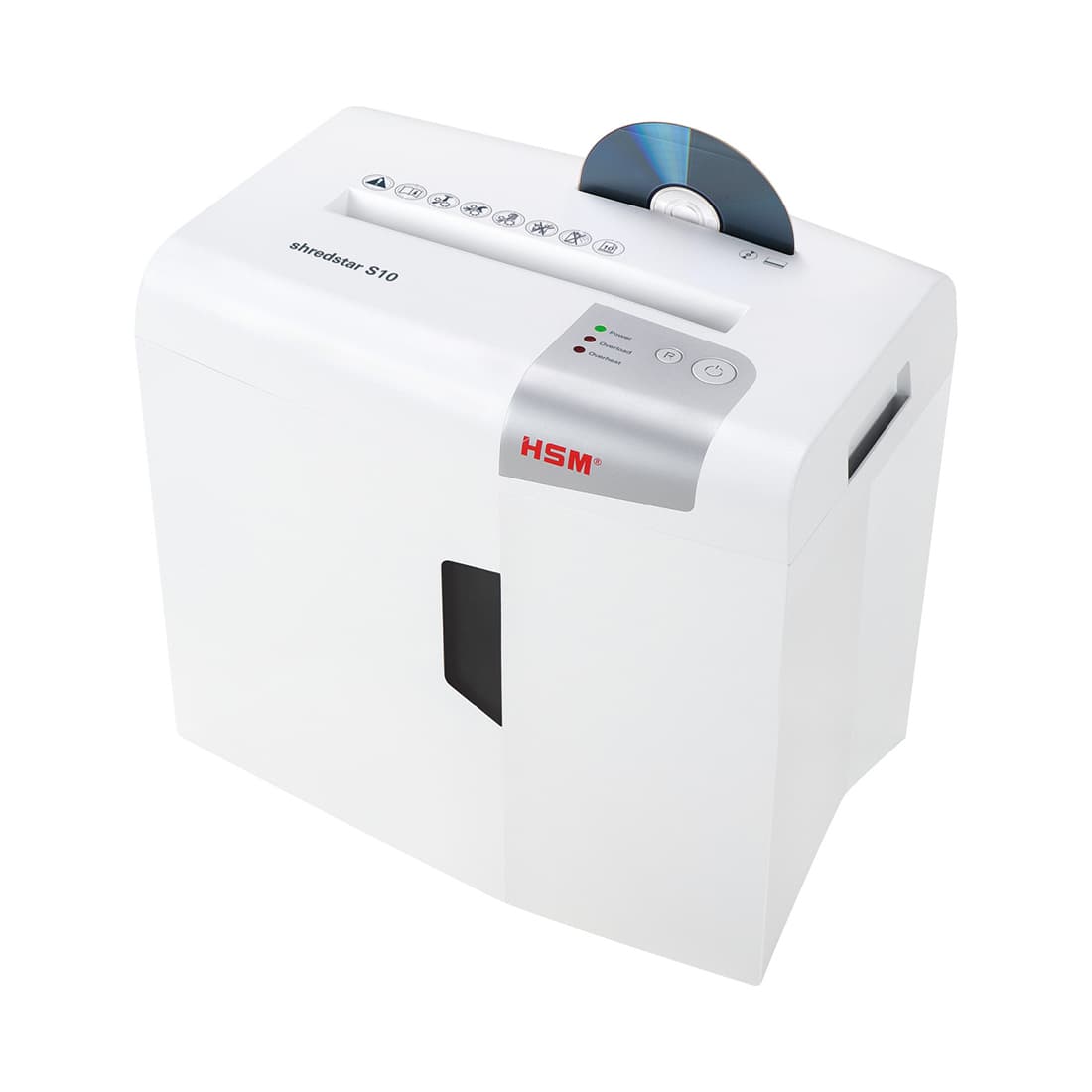 Шредер, HSM, Shredstar S10 (6mm) 1042121, фрагмент 6мм, P-2, режущая способность 10л, Ёмкость корзины 18л, продольная резка, Уничтожение CD/кредитные карты/Скрепы, белый
